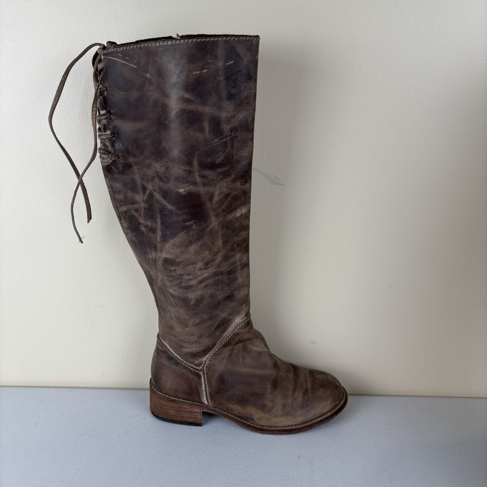 Women's Corral Brown Leather Knee High Riding Boots Size 6.5 Back Lace Side‎ Zip